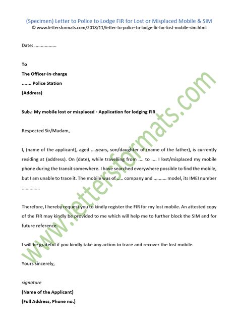 fir for lost of smart card|Letter Formats and Sample Letters: Sample letter format to lodge .